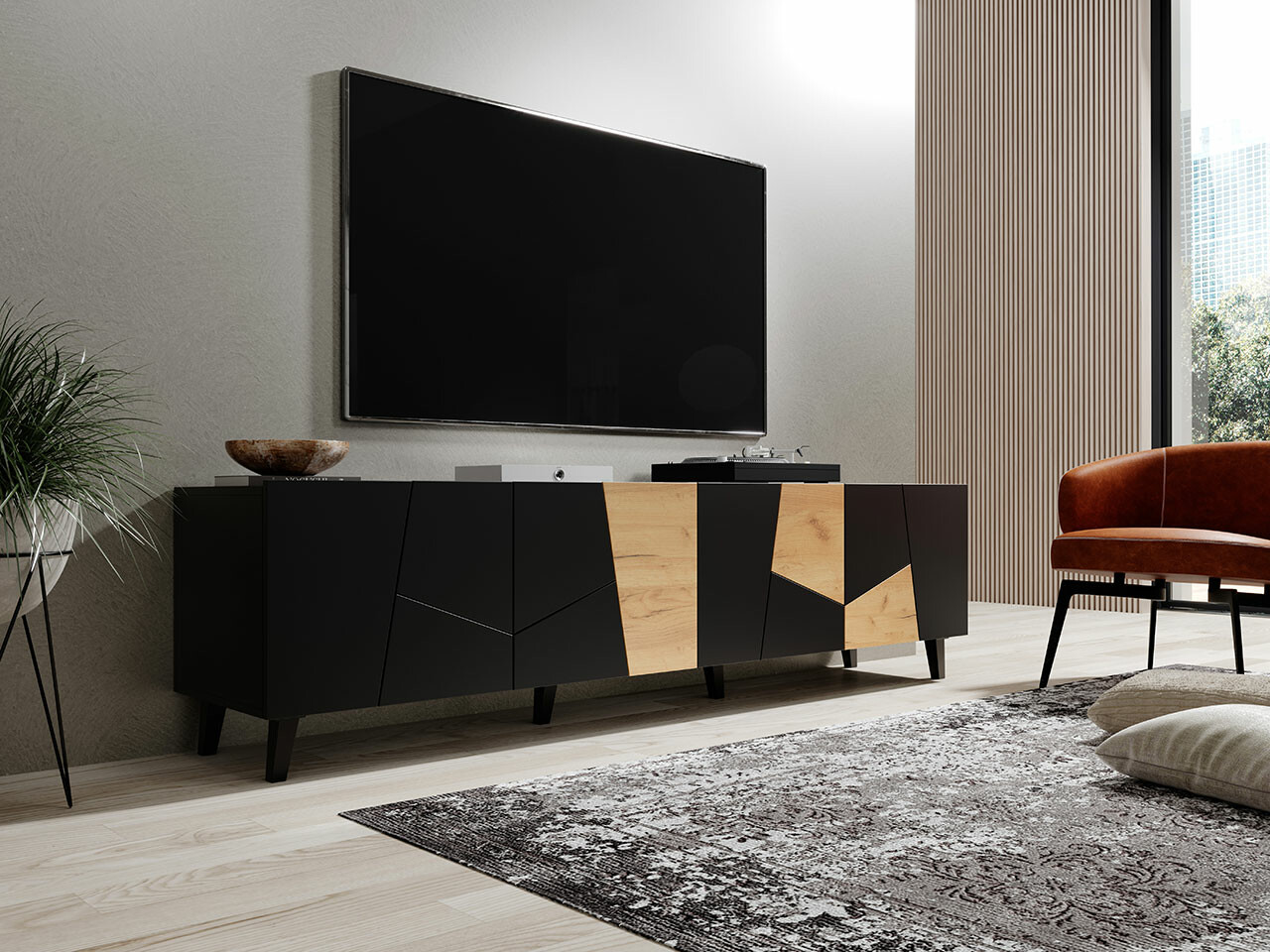 TV komoda Charlotte 181 (Crno + Craft hrast)