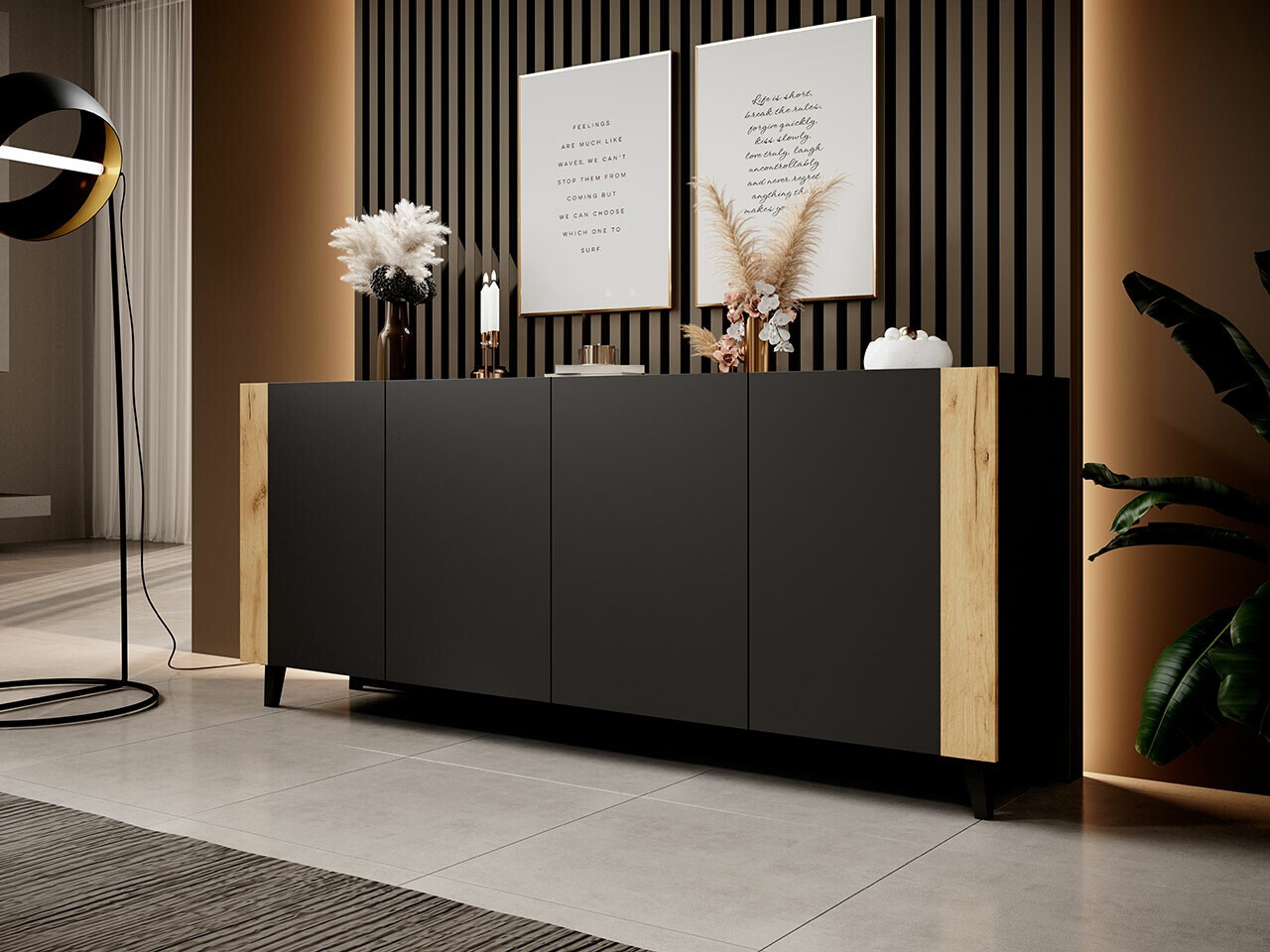 Ormarić Charlotte 183 (Crno + Craft hrast)