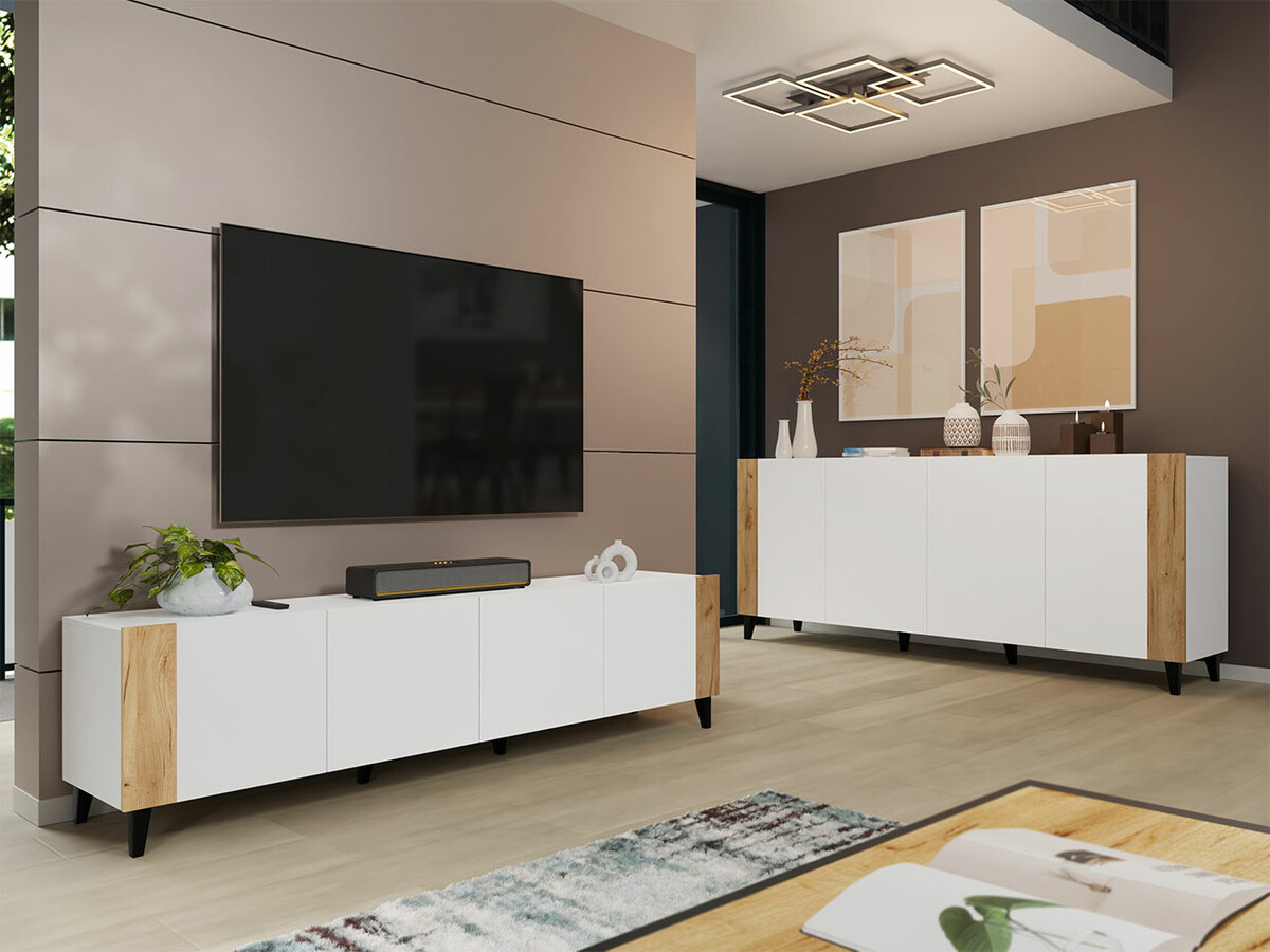 TV komoda Charlotte 184 (Belo + Craft hrast)