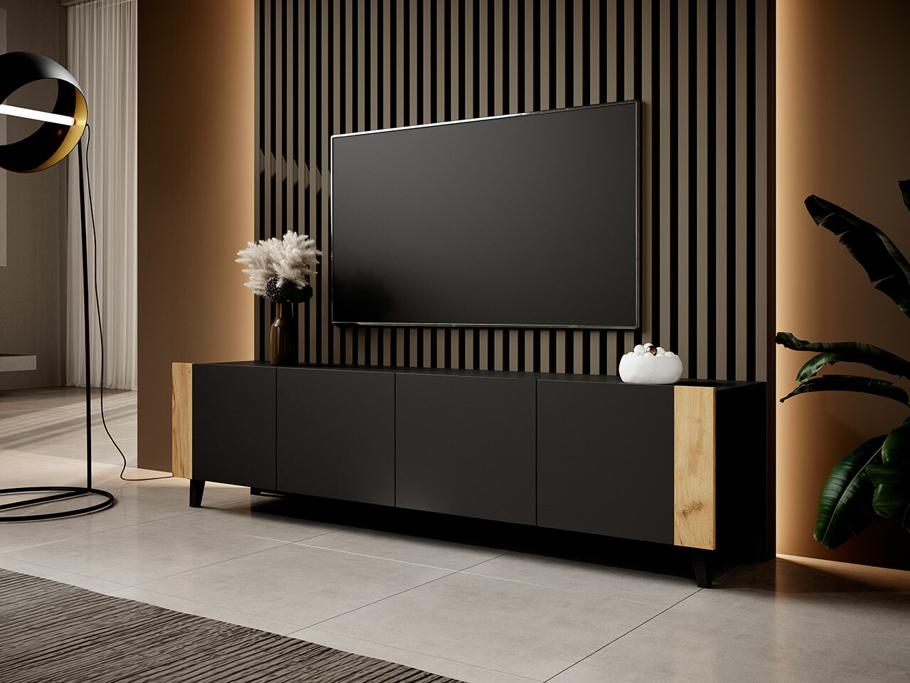TV komoda Charlotte 184 (Crno + Craft hrast)