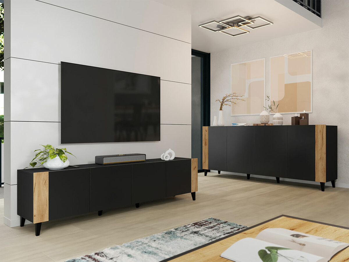 TV komoda Charlotte 184 (Crno + Craft hrast)