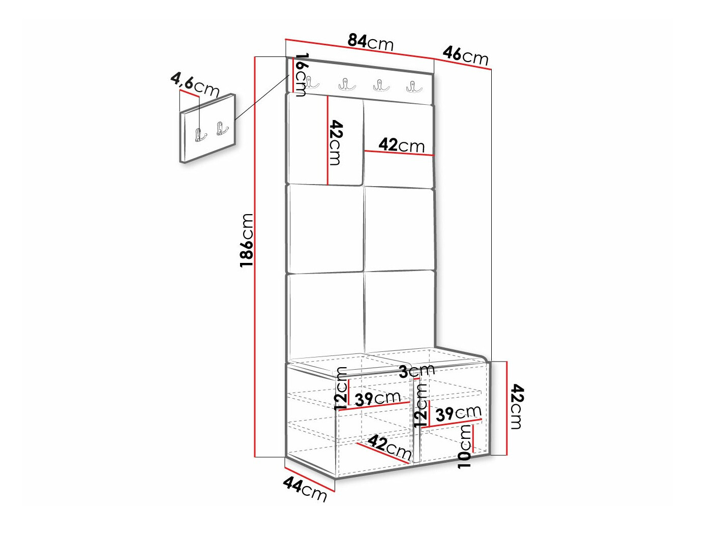 Set za hodnik Hartford 375 (Crno)