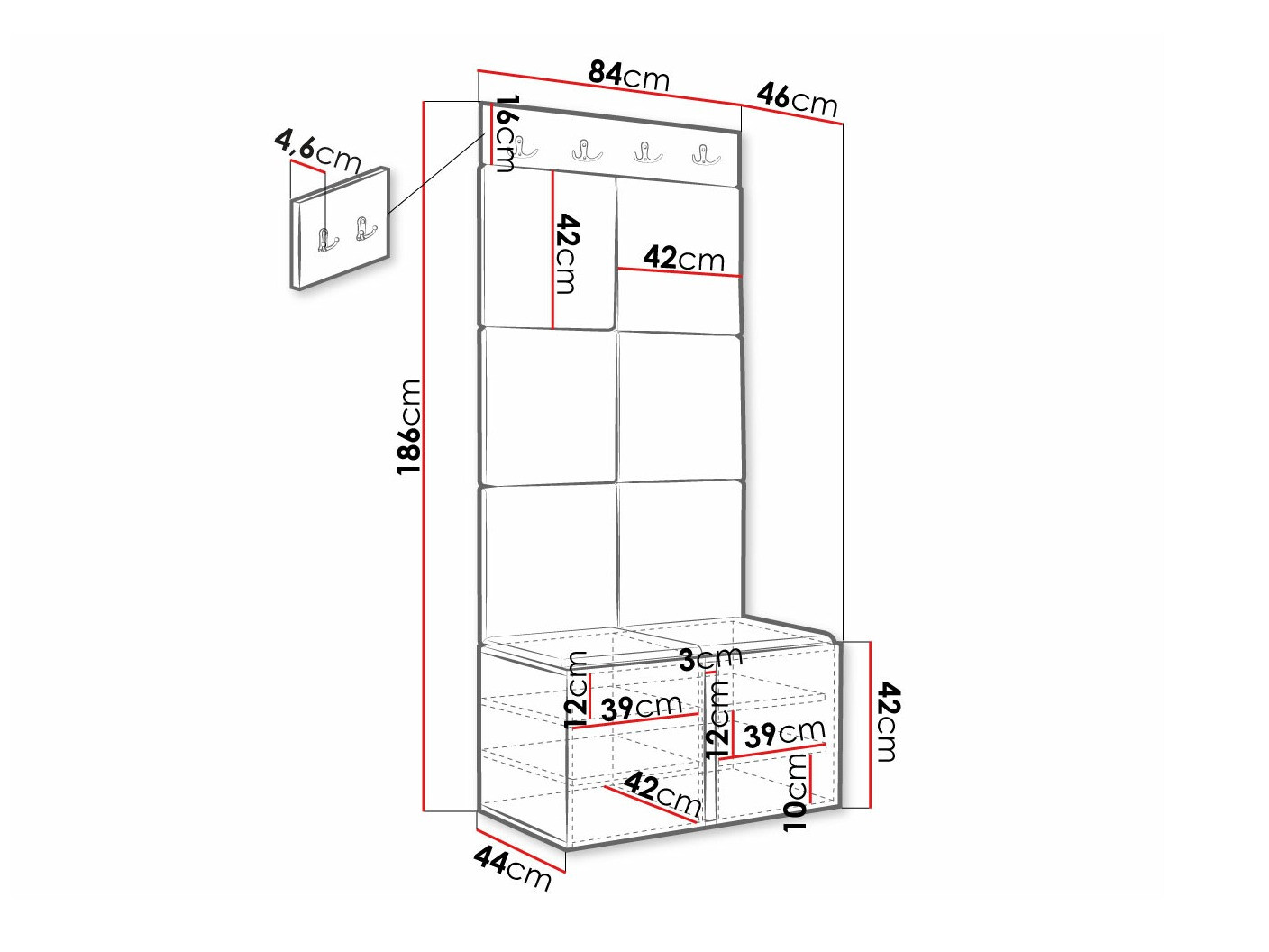 Set za hodnik Hartford 375 (Crno)