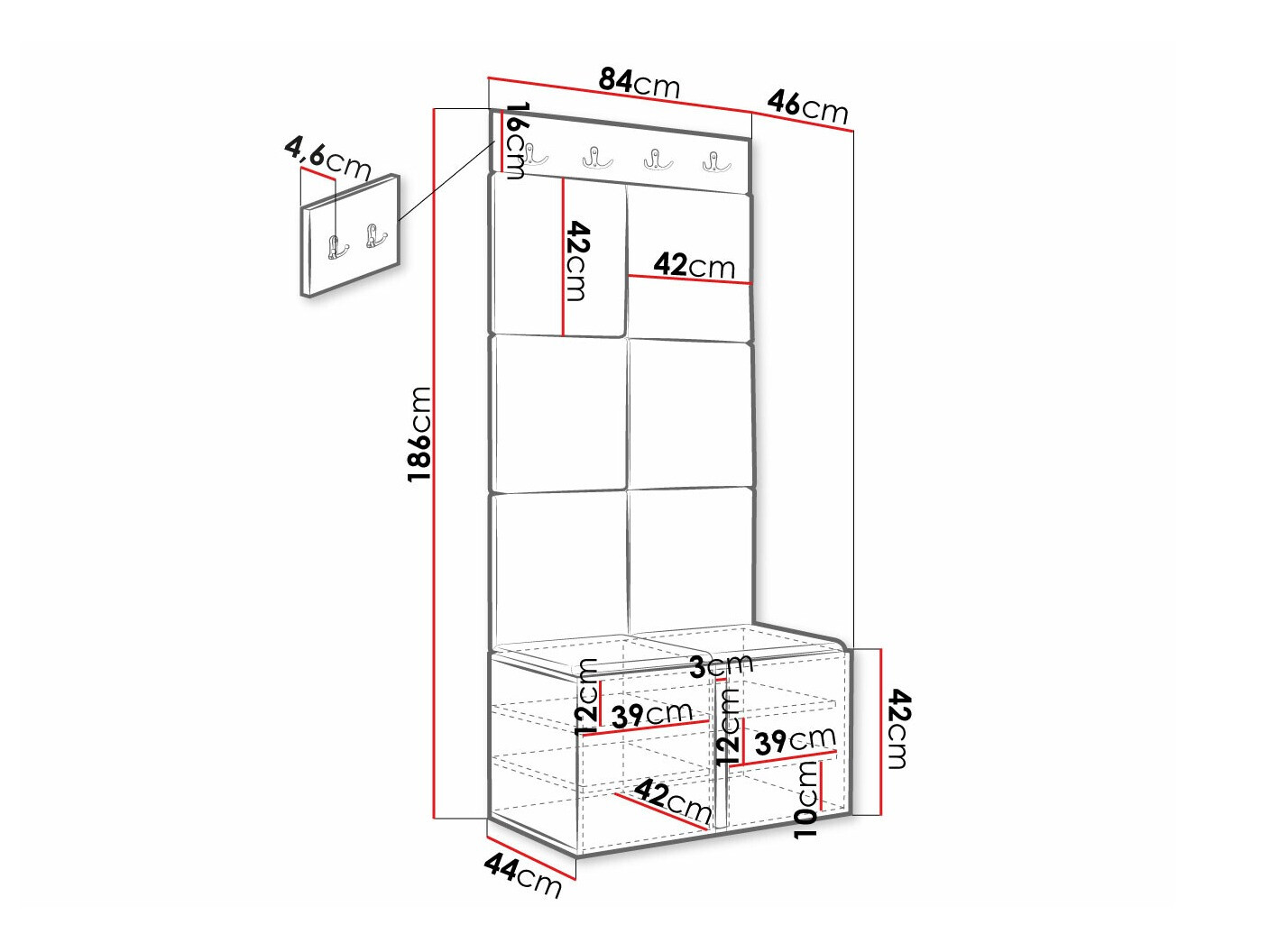 Set za hodnik Hartford 375 (Crno)