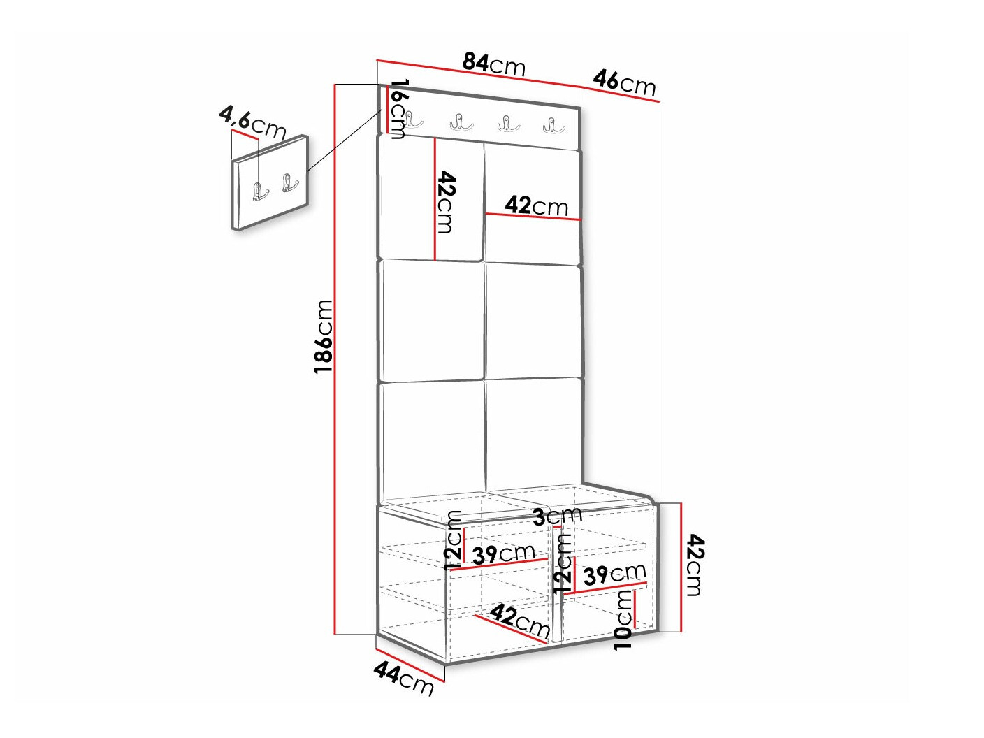 Set za hodnik Hartford 375 (Crno)