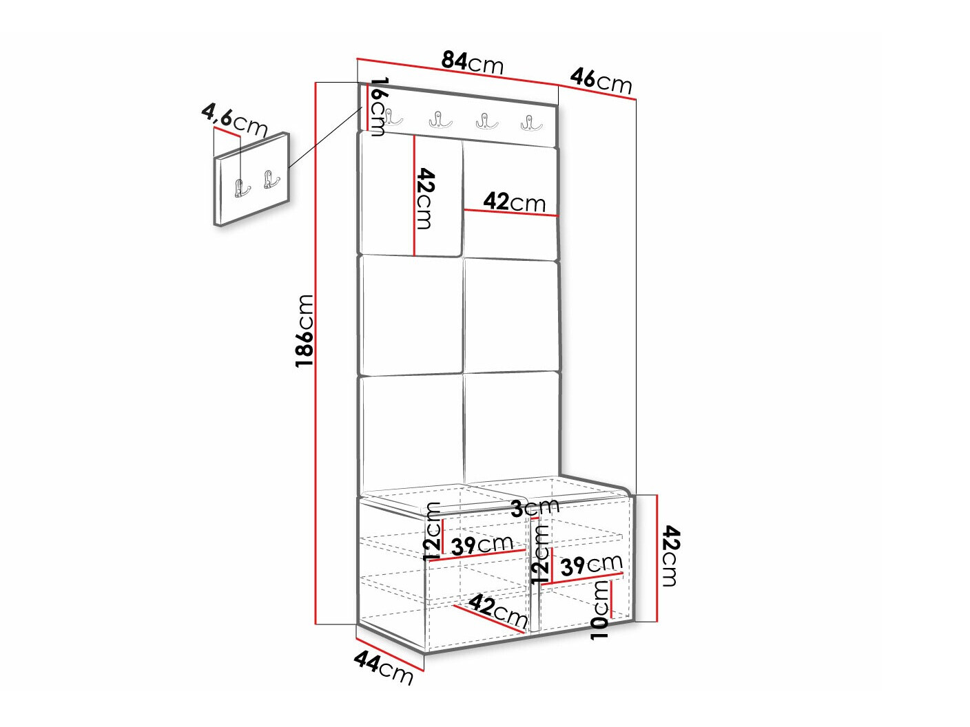 Set za hodnik Hartford 375 (Crno)