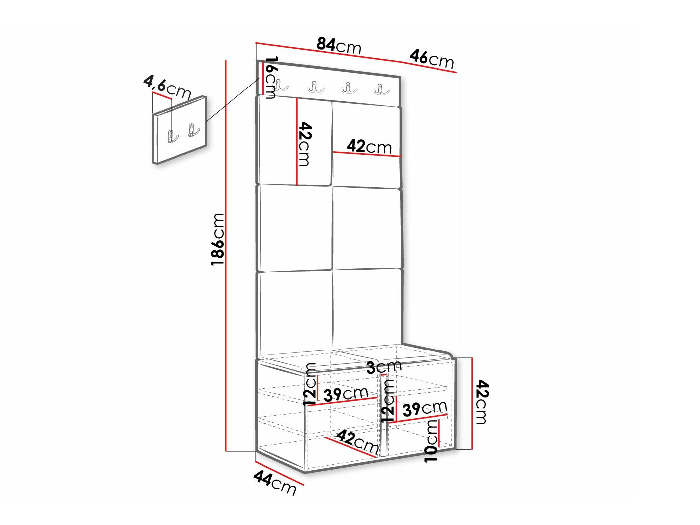 Set za hodnik Hartford 375 (Crno)