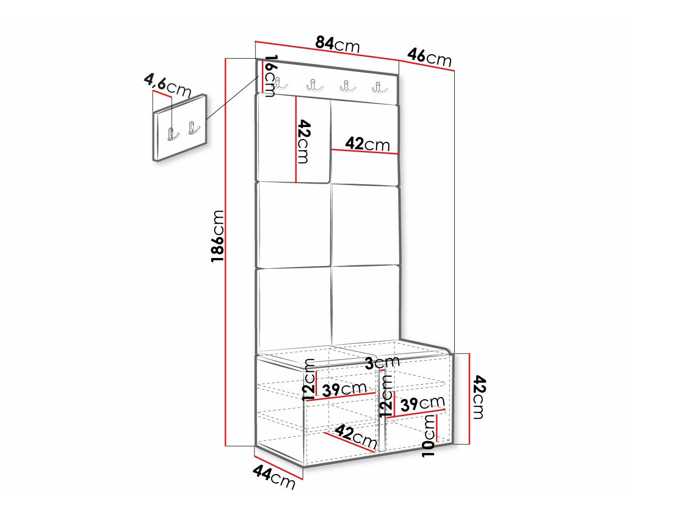 Set za hodnik Hartford 375 (Crno)