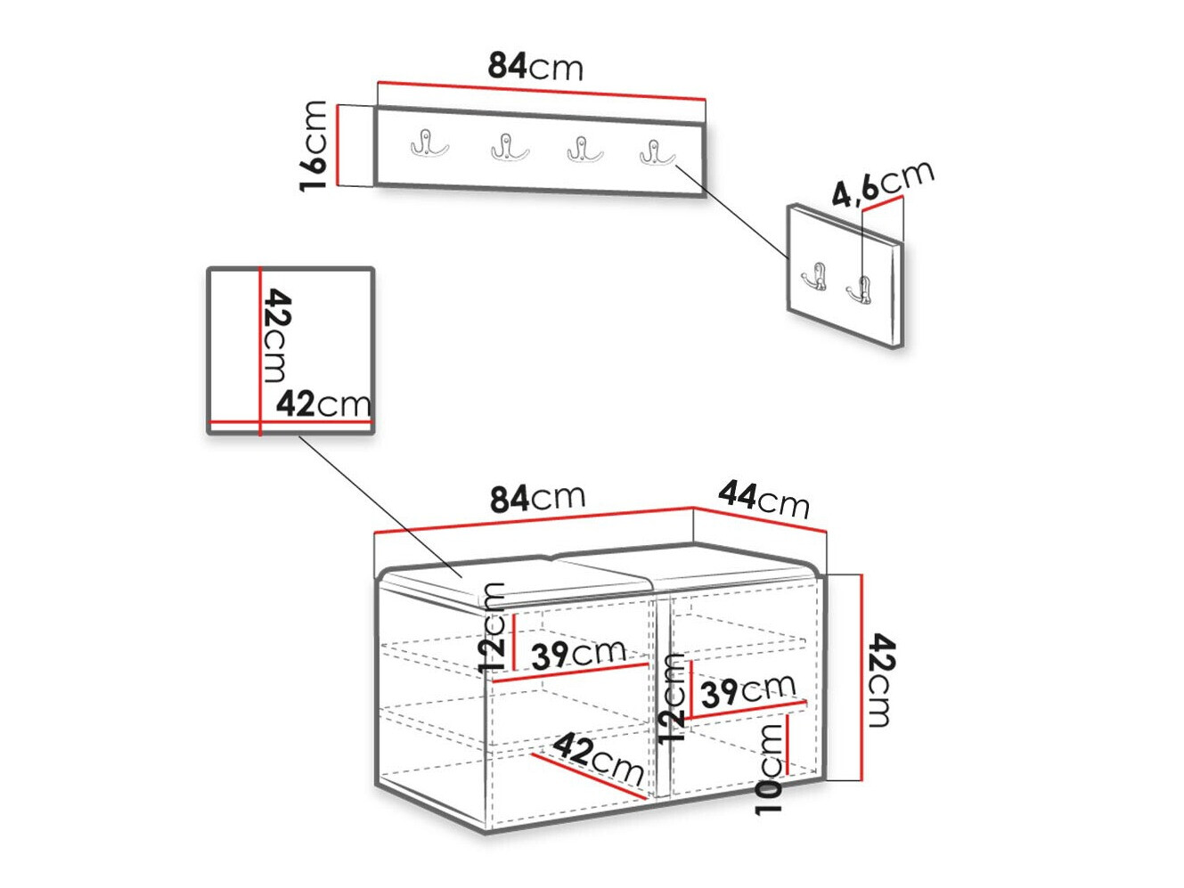 Set za hodnik Hartford 376 (Crno)