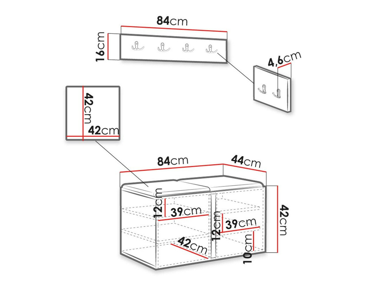 Set za hodnik Hartford 376 (Crno)