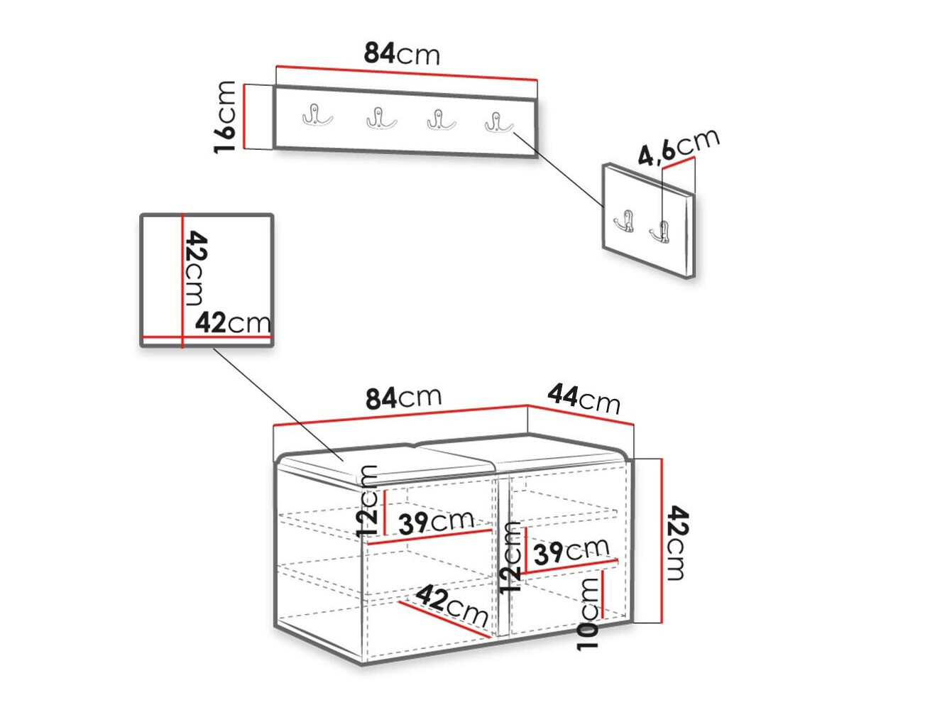 Set za hodnik Hartford 376 (Crno)