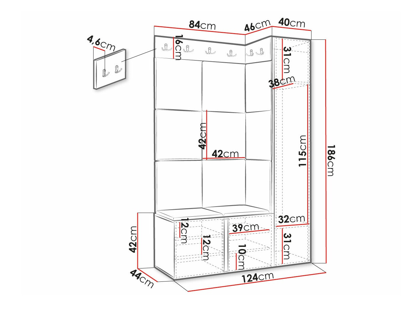 Set za hodnik Hartford 377 (Belo)