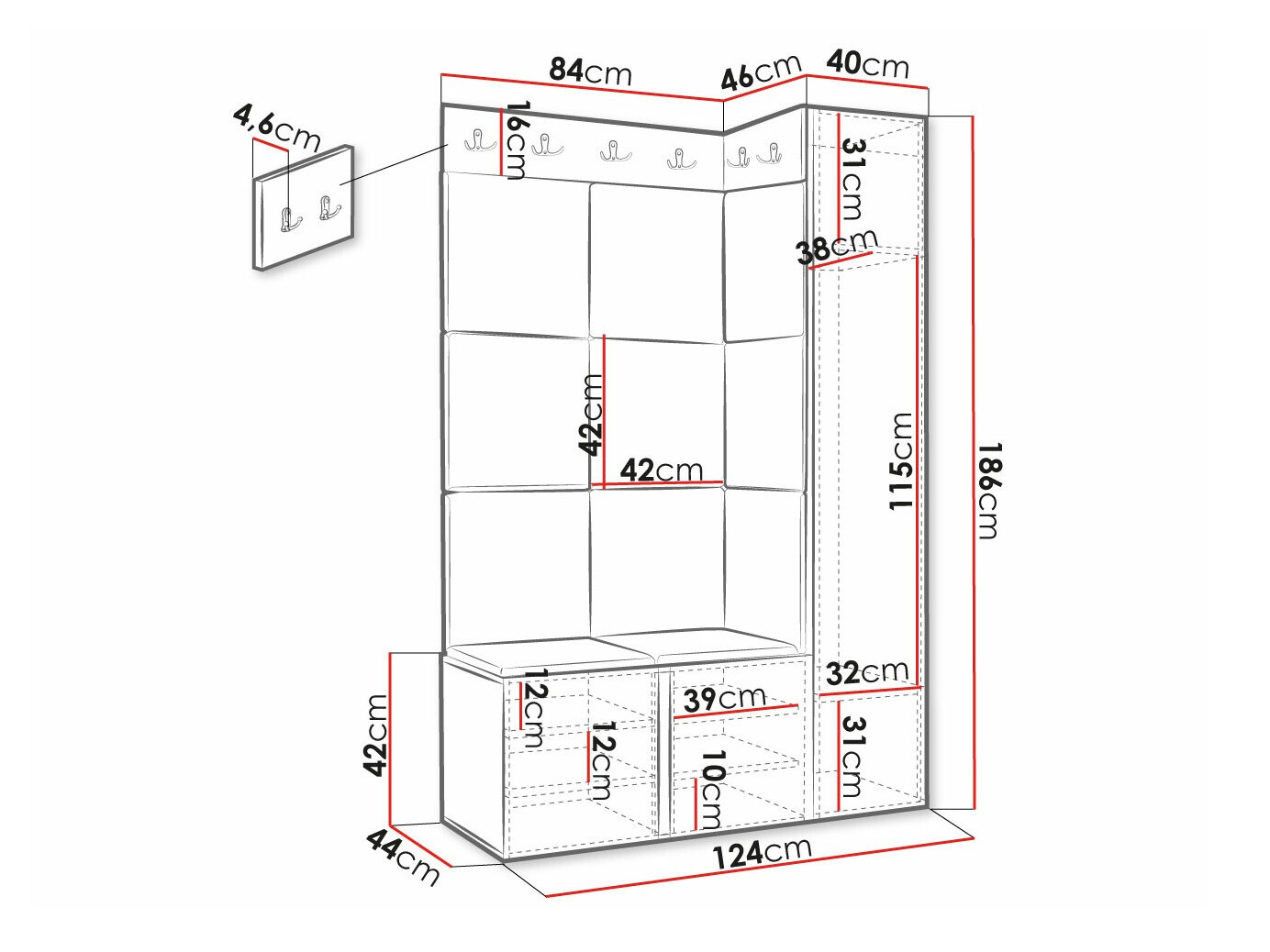 Set za hodnik Hartford 377 (Crno)