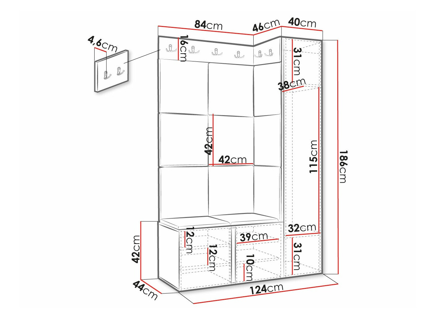 Set za hodnik Hartford 377 (Crno)