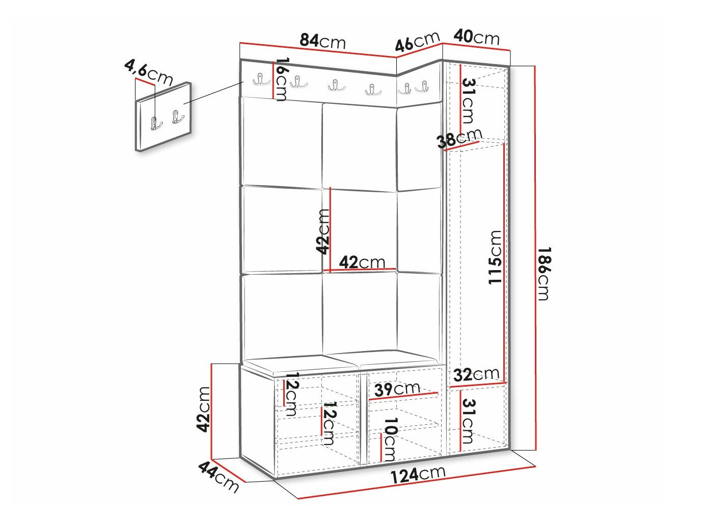 Set za hodnik Hartford 377 (Crno)