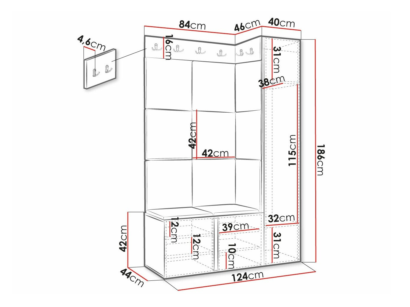 Set za hodnik Hartford 377 (Crno)