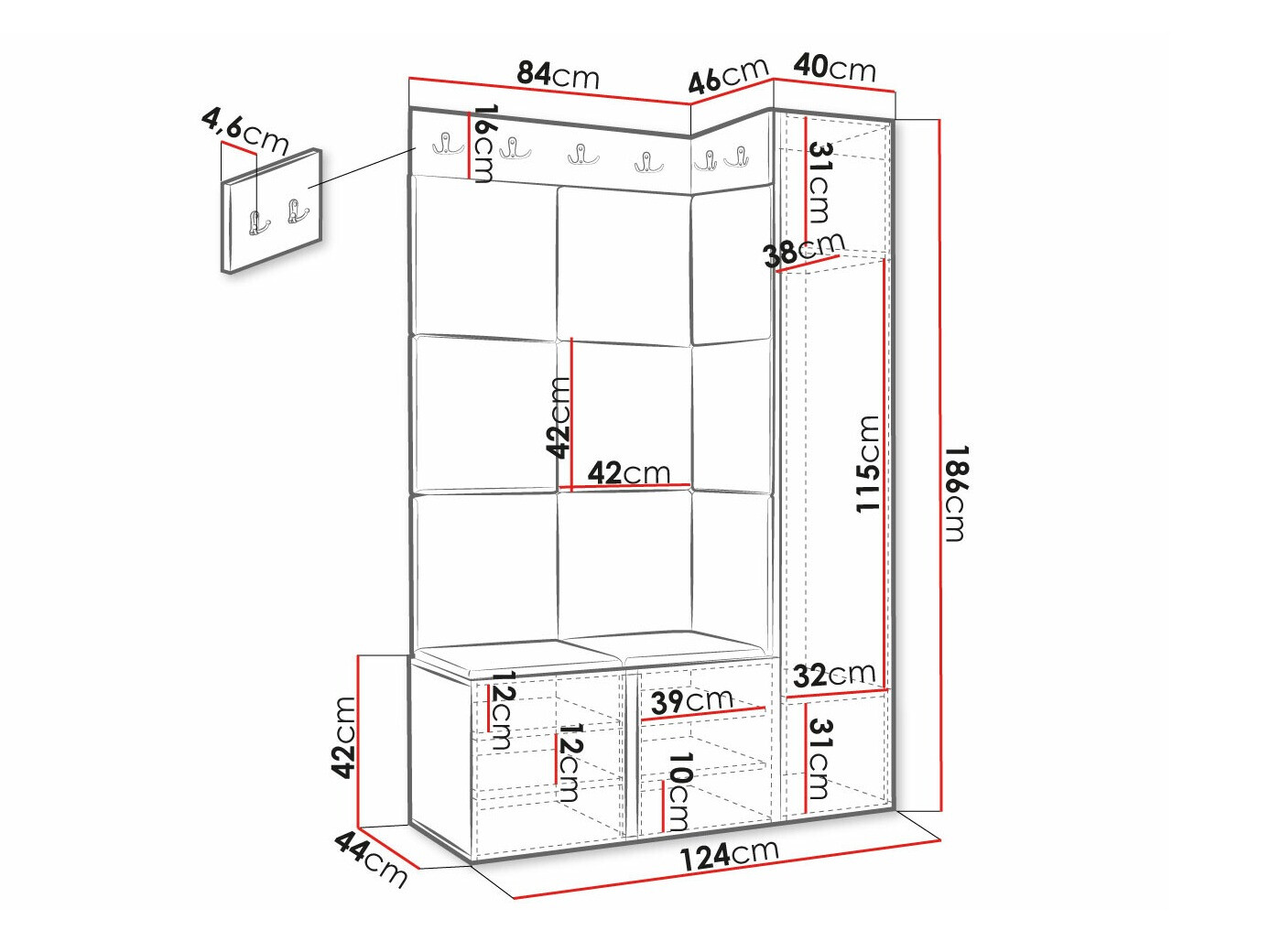 Set za hodnik Hartford 377 (Crno)