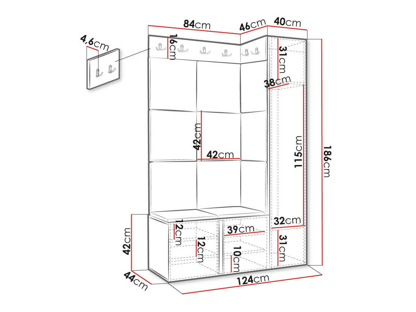 Set za hodnik Hartford 377 (Belo)