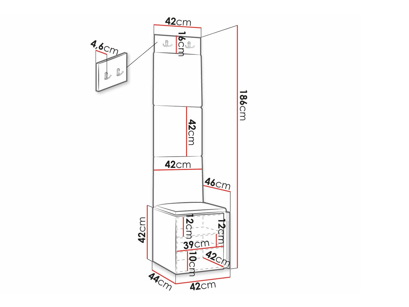 Set za hodnik Hartford 378 (Crno)