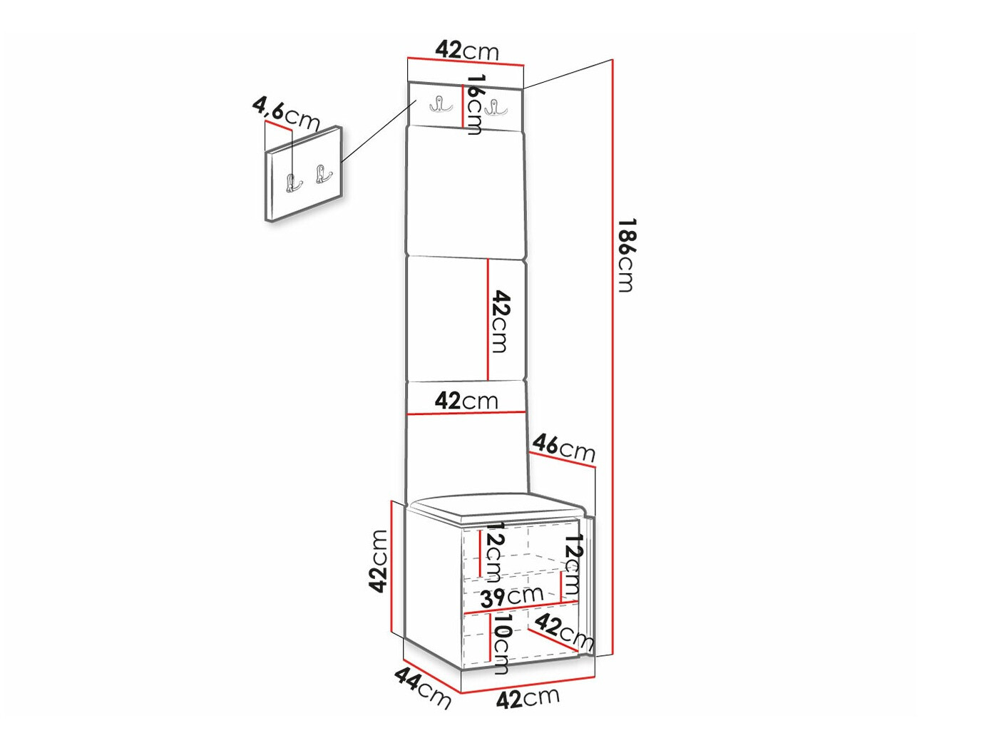 Set za hodnik Hartford 378 (Crno)