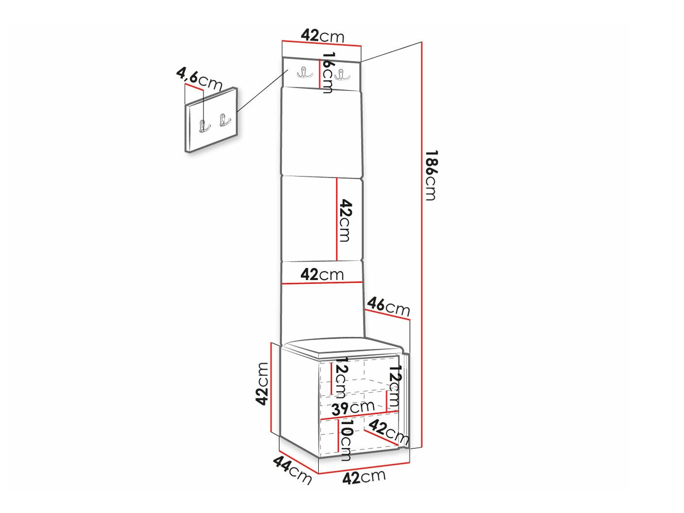 Set za hodnik Hartford 378 (Crno)
