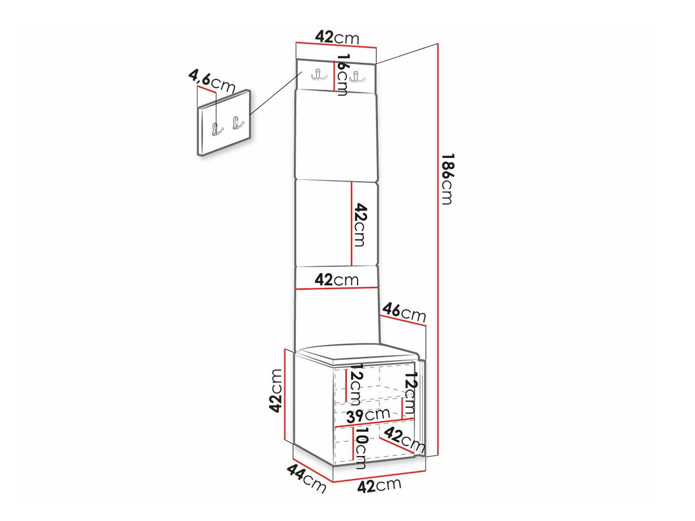 Set za hodnik Hartford 378 (Crno)