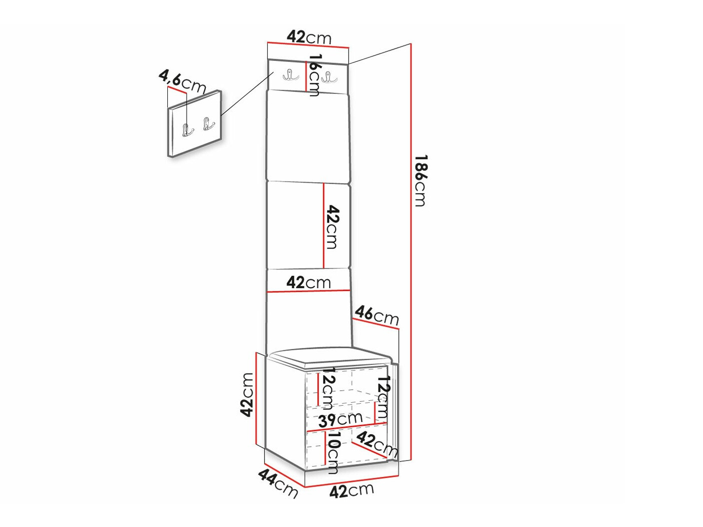 Set za hodnik Hartford 378 (Crno)