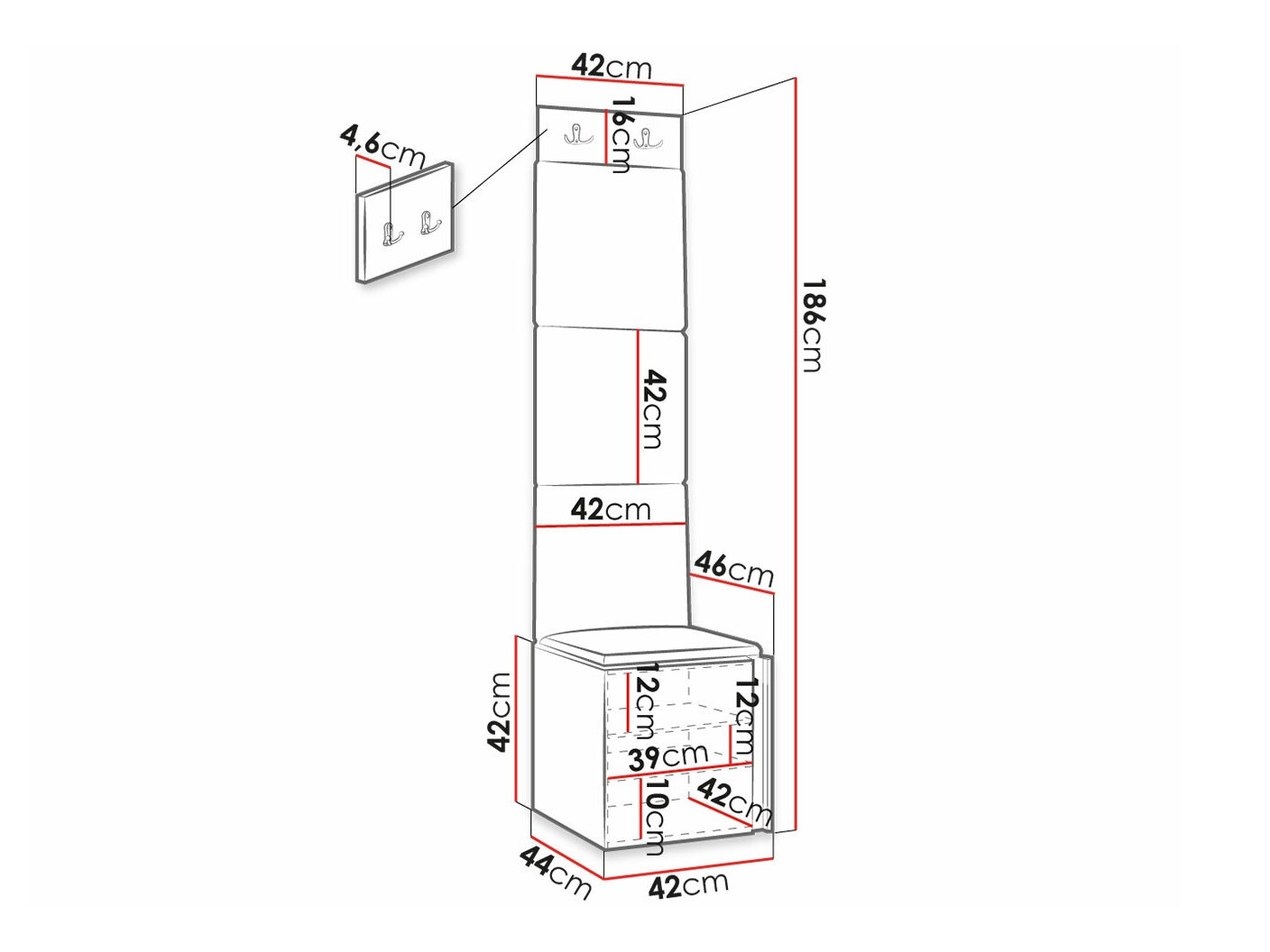Set za hodnik Hartford 378 (Crno)