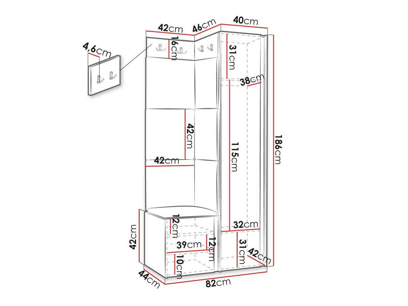 Set za hodnik Hartford 381 (Crno)