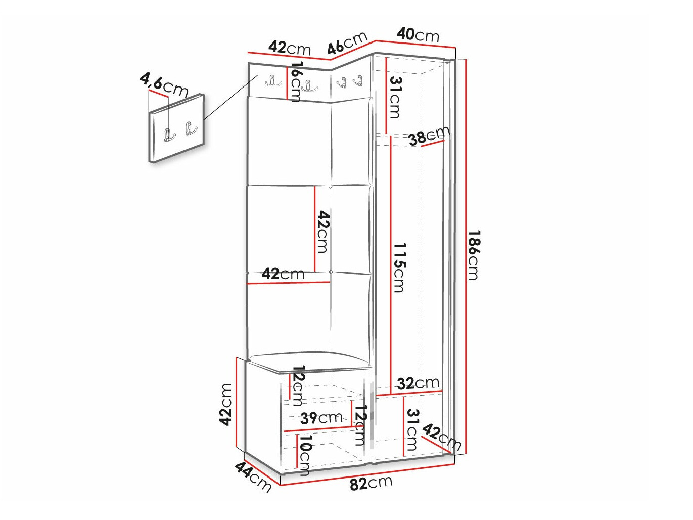 Set za hodnik Hartford 381 (Crno)