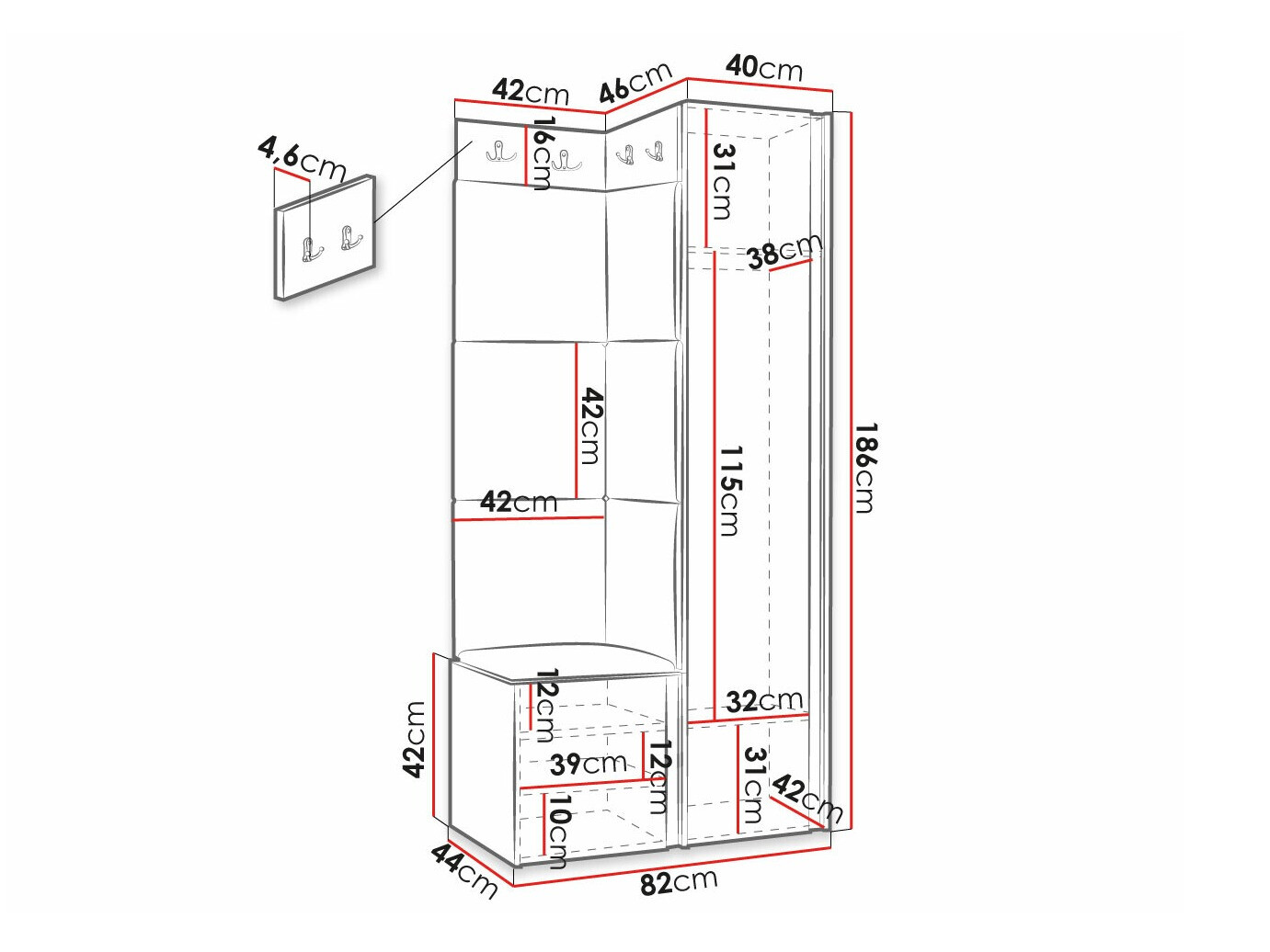 Set za hodnik Hartford 381 (Crno)