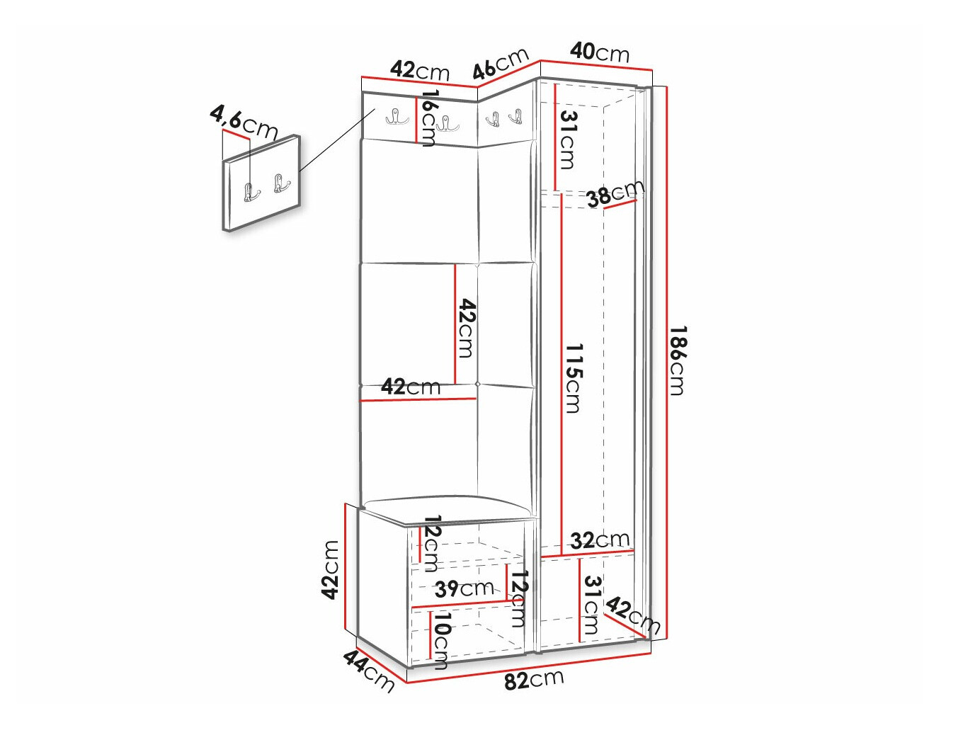 Set za hodnik Hartford 381 (Crno)