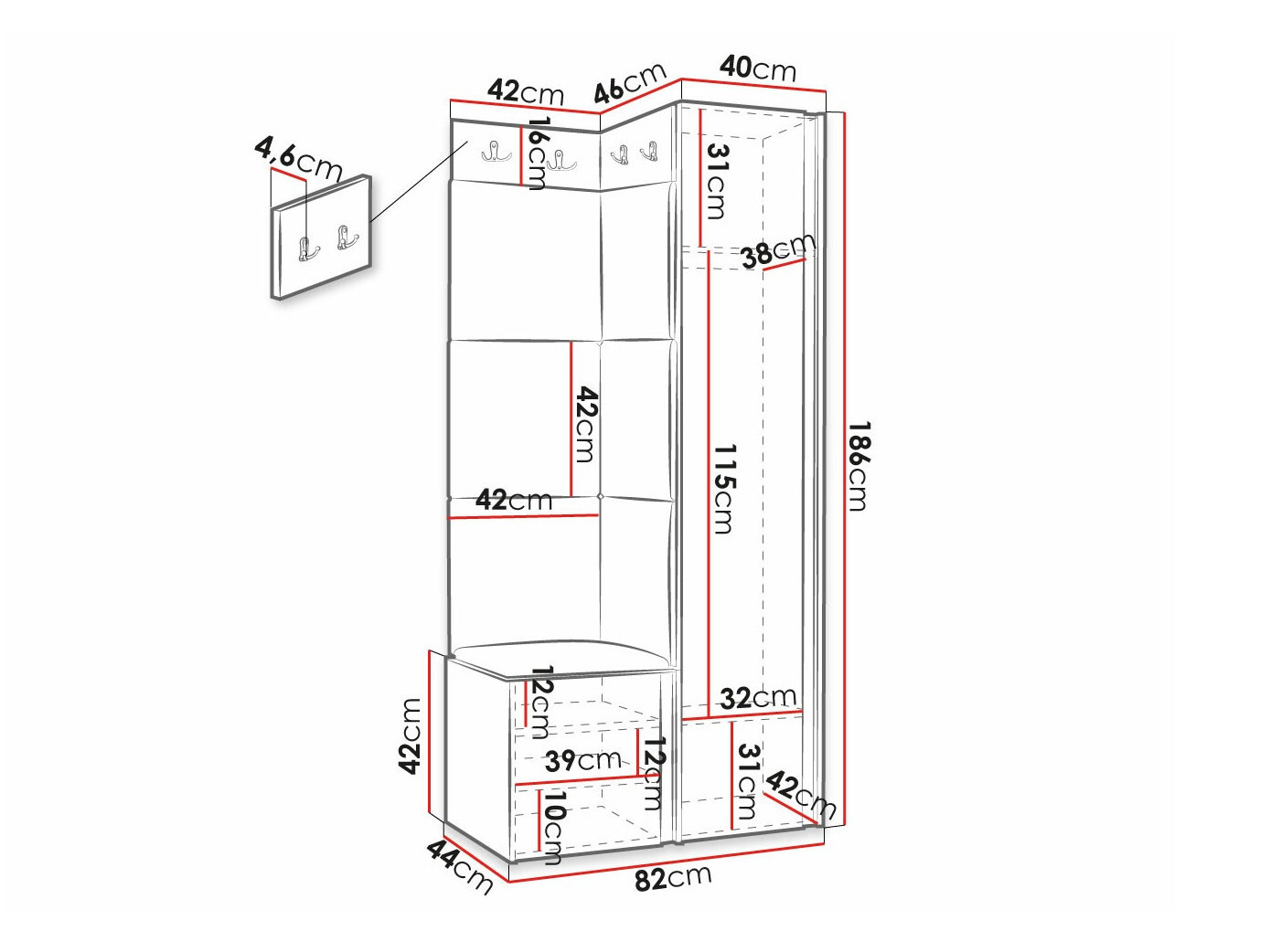 Set za hodnik Hartford 381 (Crno)