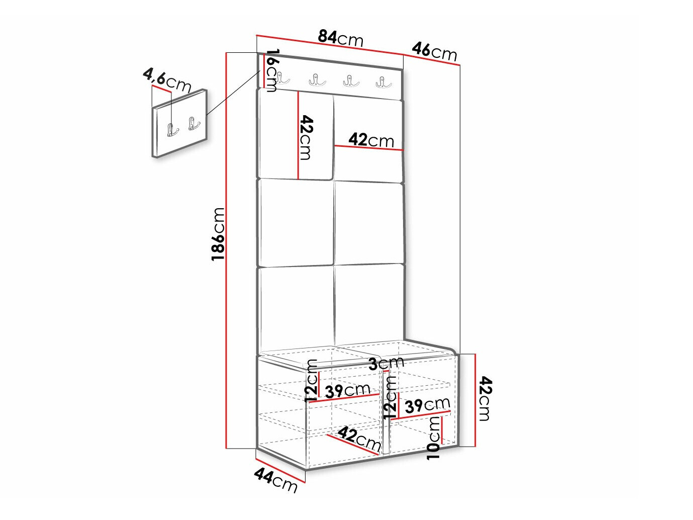 Set za hodnik Hartford 383 (Crno)