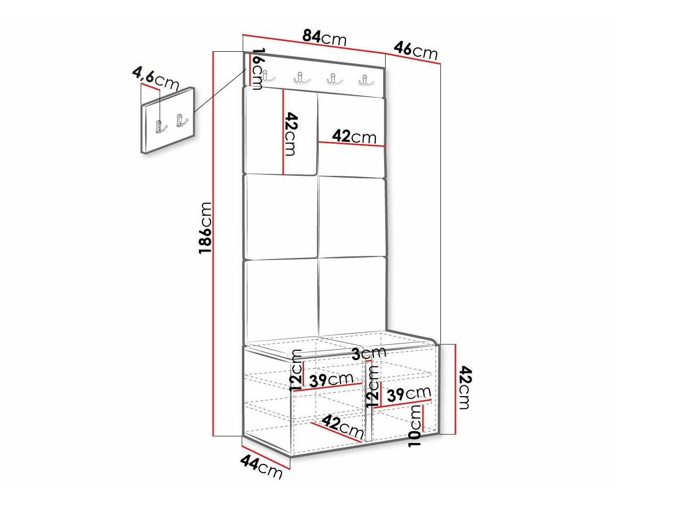 Set za hodnik Hartford 383 (Crno)