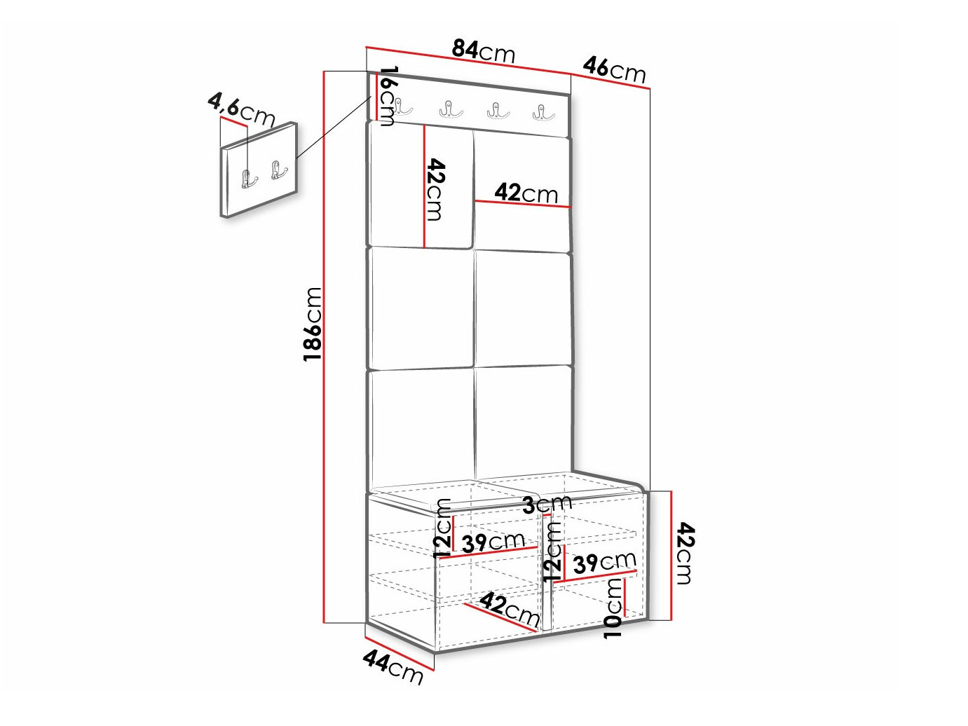 Set za hodnik Hartford 383 (Crno)
