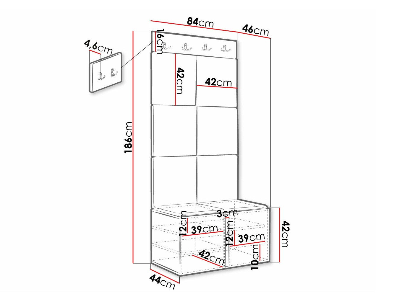 Set za hodnik Hartford 383 (Crno)