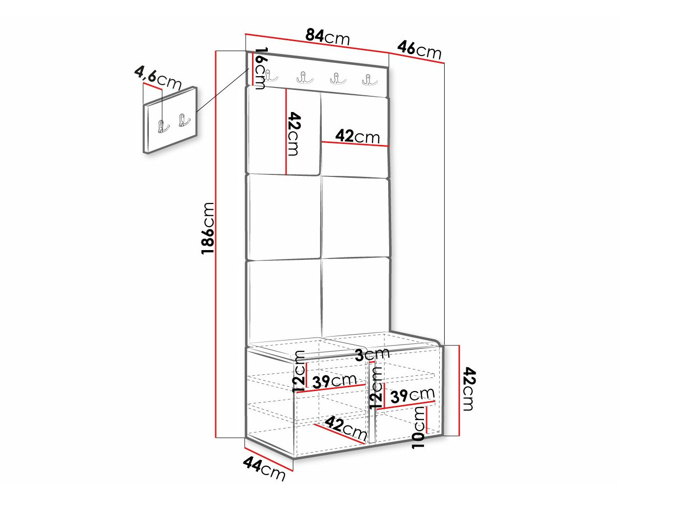 Set za hodnik Hartford 383 (Crno)