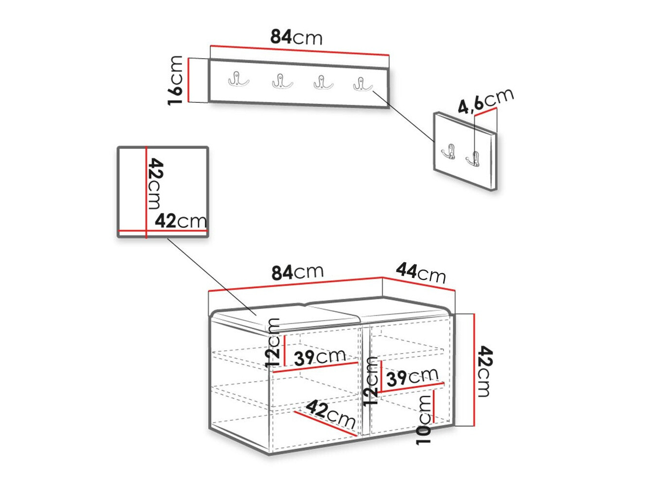 Set za hodnik Hartford 384 (Crno)