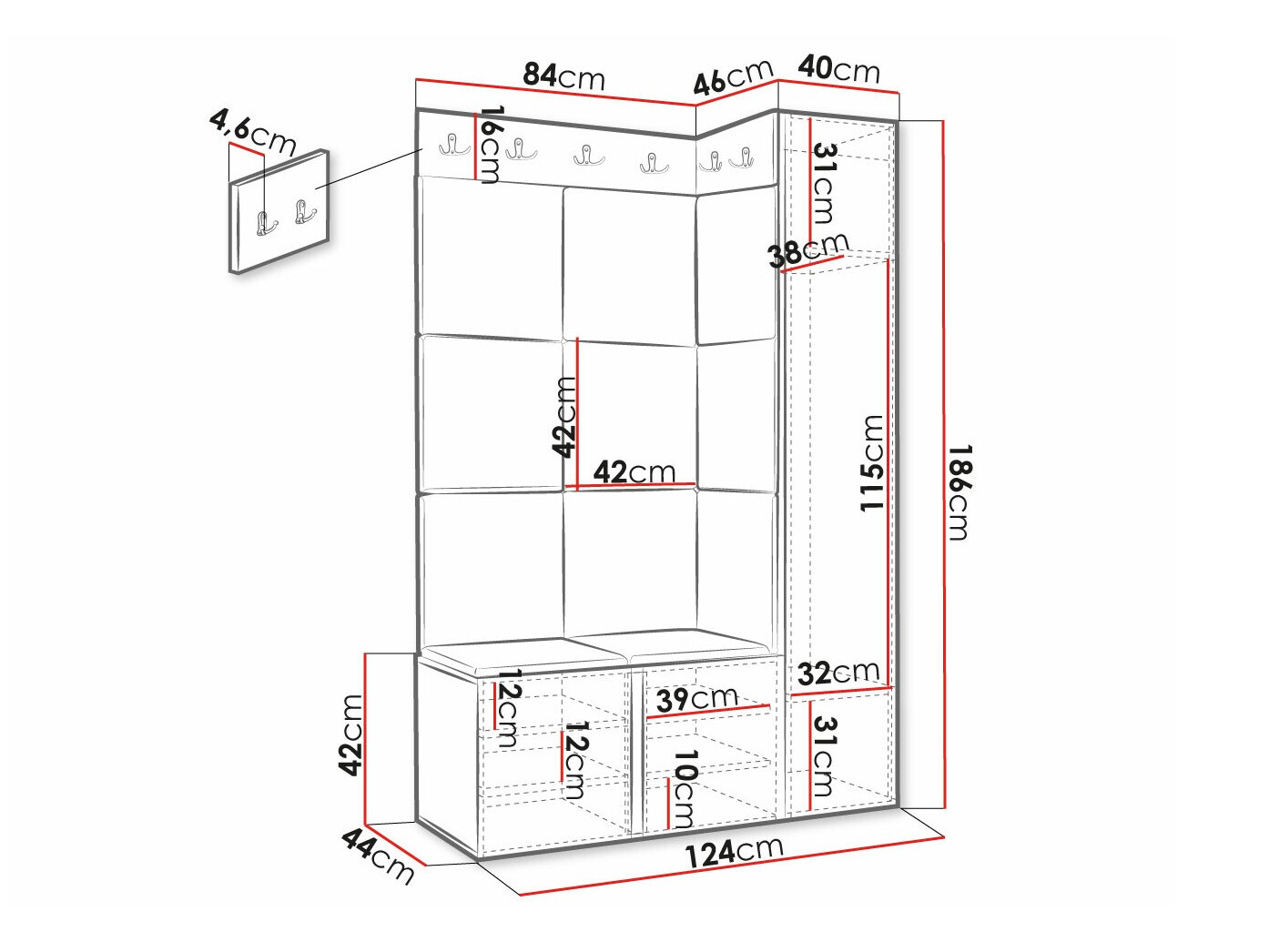 Set za hodnik Hartford 385 (Belo)