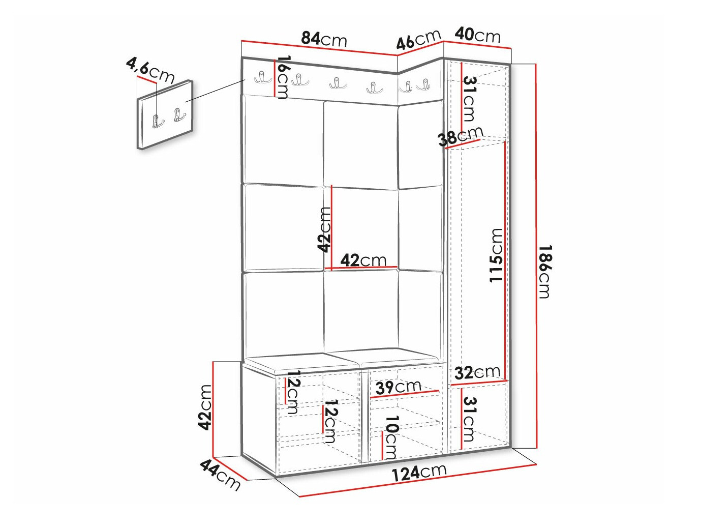 Set za hodnik Hartford 385 (Belo)