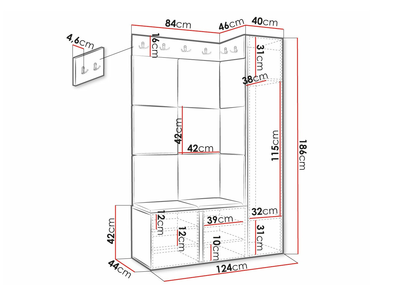 Set za hodnik Hartford 385 (Belo)