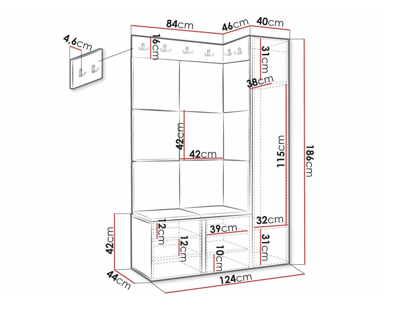 Set za hodnik Hartford 385 (Belo)