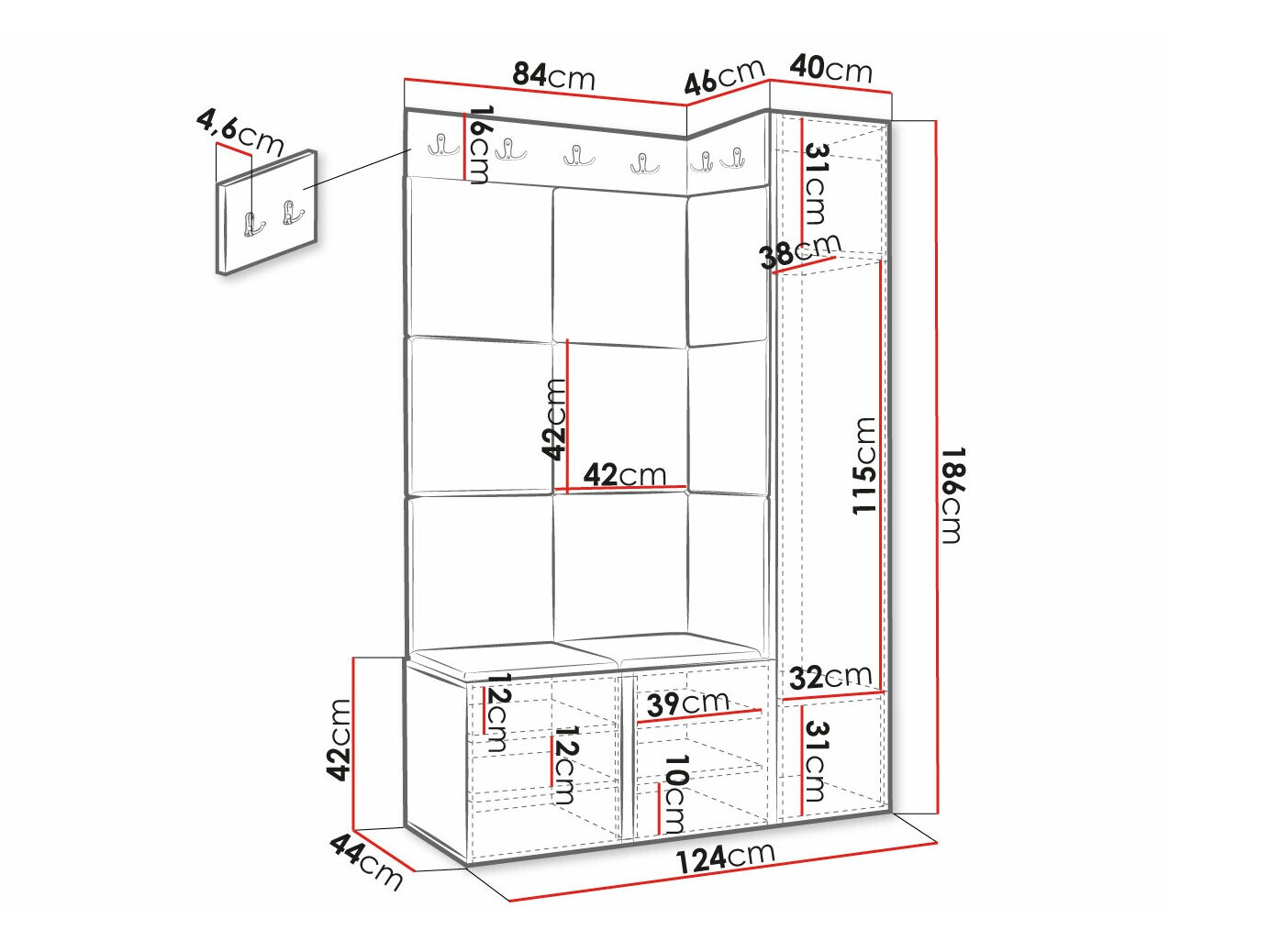 Set za hodnik Hartford 385 (Belo)