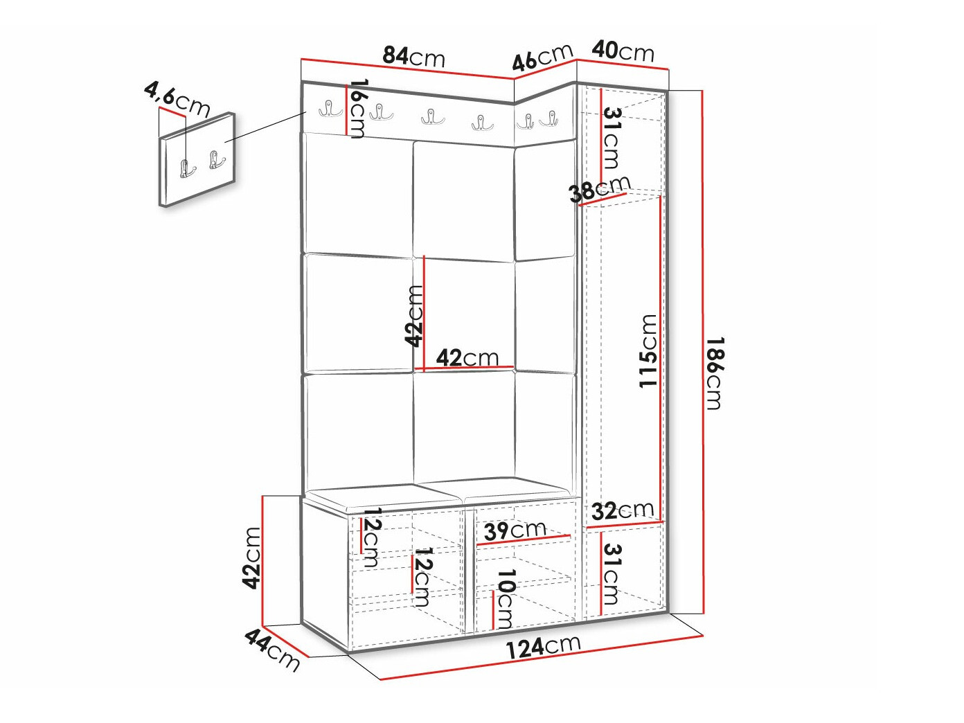 Set za hodnik Hartford 385 (Crno)