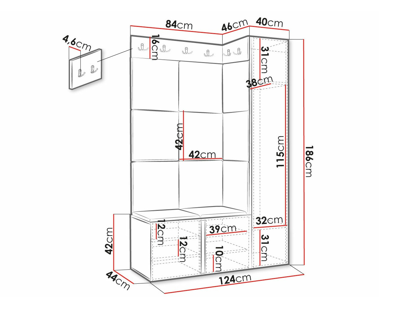 Set za hodnik Hartford 385 (Crno)