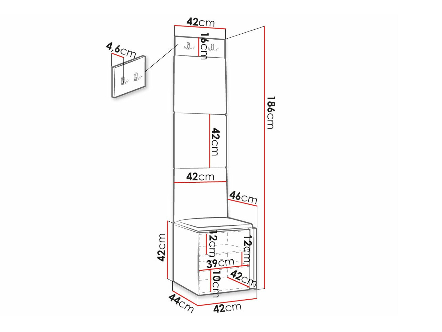 Set za hodnik Hartford 386 (Crno)