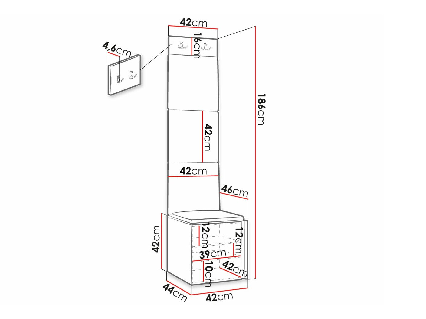 Set za hodnik Hartford 386 (Crno)