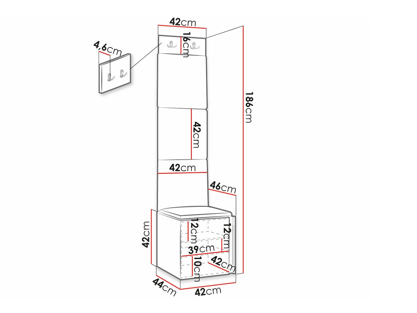 Set za hodnik Hartford 386 (Crno)