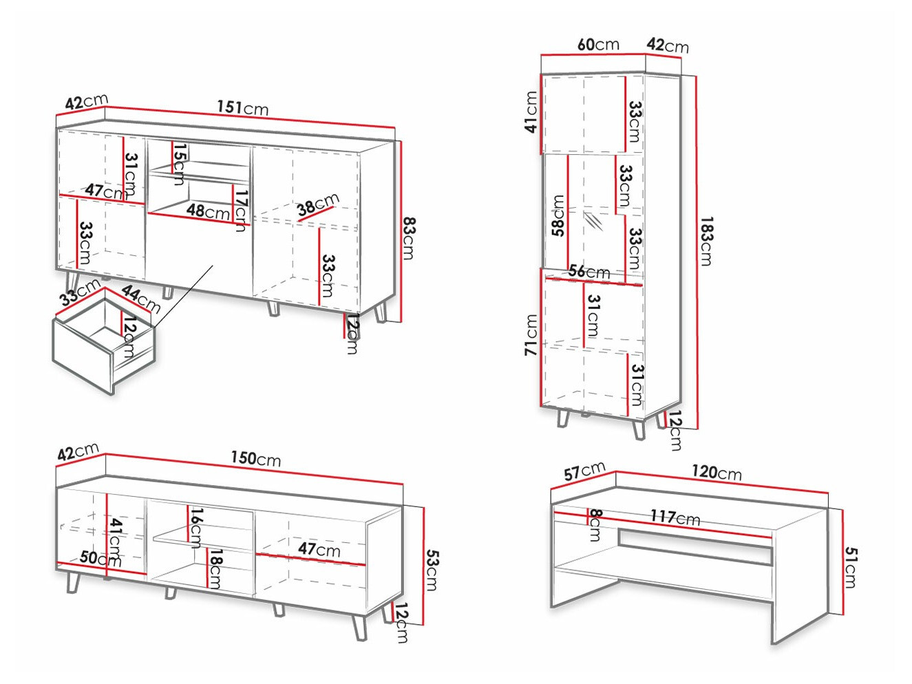 Set za dnevnu sobu Levmari 109 (Belo)
